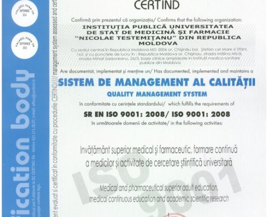 Certificare ISO pentru sistemul de management al calităţii